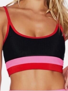 beach riot Colorblock Women's Bralette - Black, Pink, Red beach riot